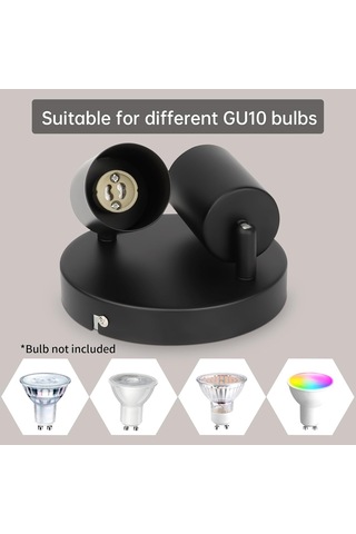 Siyah Tavan Spotu, Gu10 Led Tavan Lambası, 2 Ayarlanabilir Spot, Yuvarlak Tavan Aydınlatması, Ampulsüz Teslimat