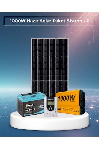 1000w Hazır Solar Paket - 2 Tam Sinüs Off-grid Güneş Enerji Sistemi