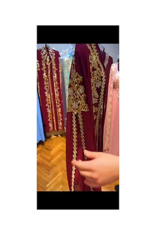 Moda Yöresel Kadın Kemerli Düğün Kaftan Abiye 2li Takım Kırmızı Kırmızı