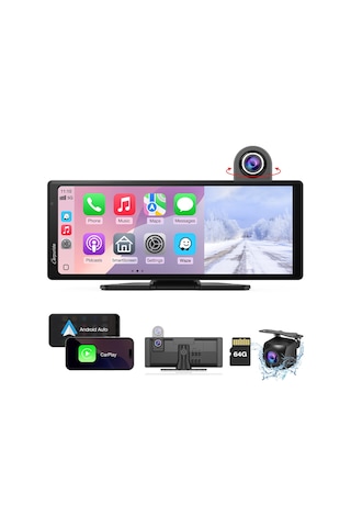 Carpurıde Kablosuz Carplay Ve Araç Kameralı Android Auto - 10,26" Hd Ips Araç Dokunmatik Ekranı, 4k Ön Ve 1080p Arka Kamera, Döngü Kayıt, Bluetooth Ses, Ayna Bağlantısı, Gps, Siri