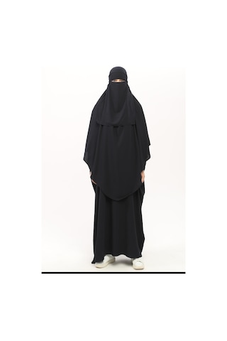 Altobeh Sultanbaş Nikaplı Çarşaf Cilbab Khimar Abaya Kolu Lastikli Hakim Yaka Peçeli Ferace Medine İpek Lacivert 1412-36-s-m Lacivert