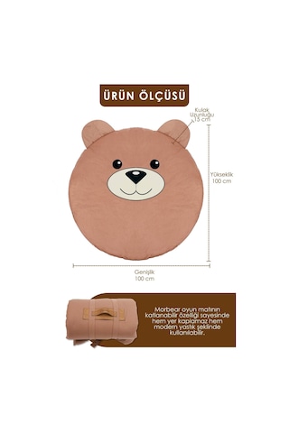 Mordesign Bebek/çocuk Oyun Halısı, Yenidoğan Emekleme Pedi, Aktivite Oyun Matı, Morbear Serisi 100 X 100 Kahverengi