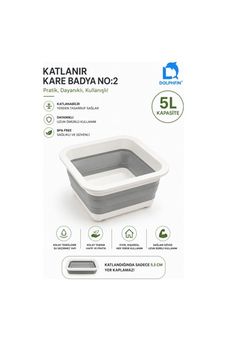 Katlanır Badya 5 Lt Mutfak Hazırlık Ve Hamur Yoğurma Kabı Beyaz - Gri