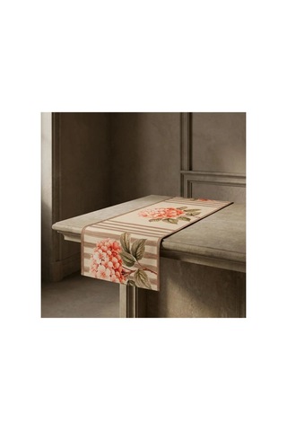 Çizgili Çiçek Desenli 45x140cm Masa Runnerı Çok Renkli
