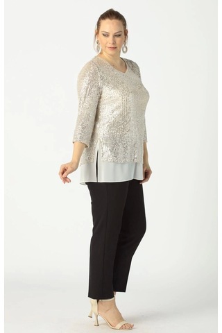Moda Berray 28034 Payet Büyük Beden Bluz Bej Bej