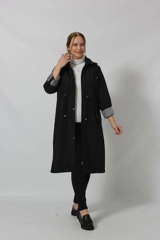 Uzun Astar Detaylı Bondit Trençkot Siyah Siyah