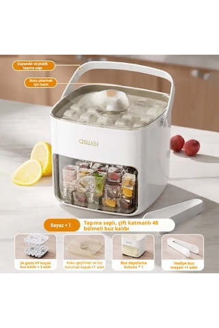 Snapbuy Büyük Kapasiteli Buz Kalıbı, 48 Bölmeli, Bastırmalı Pratik Tasarım, Ev Tipi Buzluk İçin Uygun Krem