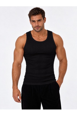 We&me Erkek Halter Yaka Slimfit Sporcu Likralı Atlet Siyah