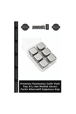 Premium Paslanmaz Çelik Viski Taşı 6'lı Set Mutfak Gereci Farklı Alternatif Soğutucu Küp