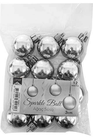 Yılbaşı Ağaç Süsü Gümüş Renkli Top Noel Süs 3 Cm 12 Adet