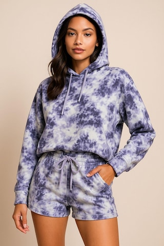 Rich Kadın Lila Kapüşonlu Sweatshirt-şortlu Alt Üst Takım Oversize Batik Desen İkili Takım Çok Renkli