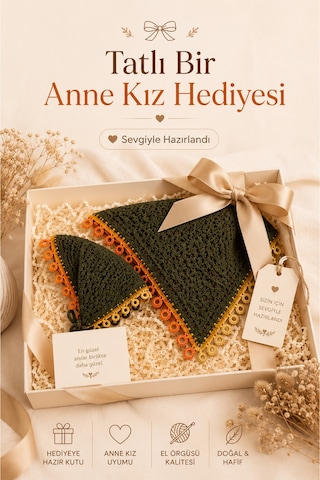 Anne Kız Kombin Bandana El Örgüsü Saç Bandı Bohem Stil Ayarlanabilir 2li Set Haki