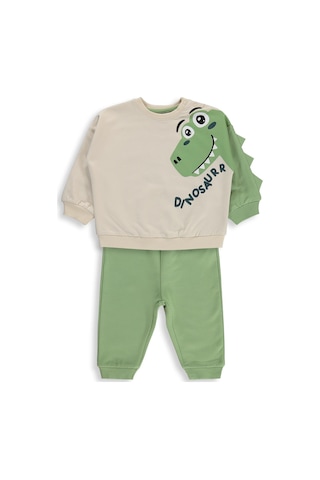 Civil Baby Dinozor Baskılı 6-18 Ay Takım - Bej Taş Rengi