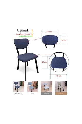 Bohem Jakarlı Sandalye Kılıfı Çubuk Desen 6 Adet Vizon Vizon