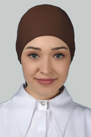 Altobeh Kadın Pratik Dikişsiz Bağcıklı Kaymayan Tesettür Penye Bone - Çikolata