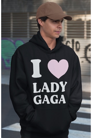 Sevbano I Love Lady Gaga Yazılı Unisex Oversize Şarkıcı Hoodie Siyah
