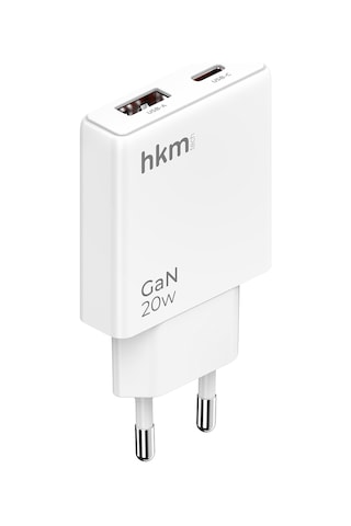 Extra Slim Gan 20W Usb-A Ve Type-C Çift Portlu Hızlı Şarj Aleti Ultra Ince Güç Adaptörü Beyaz