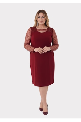 Lilas Xxl Büyük Beden Bordo Renkli Kısa Krep Abiye Elbise