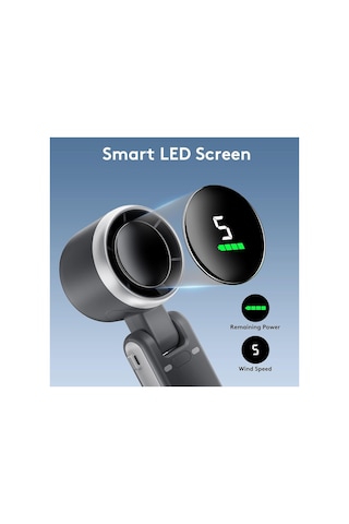 Şarjlı El Fanı 5 Kademe Hız Ayarlı Boyun Askı İpli Serinletici Vantilatör Led Ekranlı Mini Fan