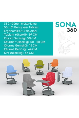 Karr Office Sona 360 Yazı Tablalı Yeşil Mobil Eğitim Sandalyesi
