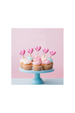 20 Adet Pembe Kalpler Pasta Kürdanı 5cm Cupcake Pasta Süsü Kurabiye Nişan Söz Kokteyl Bride To Be Diğer