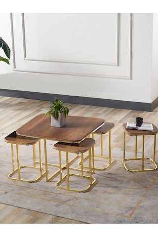 Pelikan 4+1 Koyu Ceviz Suntalam Gold Metal Ayak Takım Sehpa