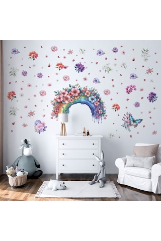 Gökkuşağı Suluboya Duvar Sticker Seti - Mat, Sökülebilir, Çocuk Odası Dekoru 100 X 125