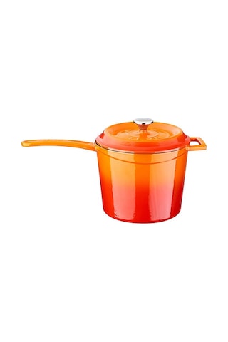 Lava Döküm Yuvarlak Sos Tenceresi. Döküm Demir Yekpare Saplı Trendy Serisi Çap Ø18 Cm. - Turuncu Turuncu