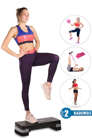 2 Kademeli Kaymaz Step Tahtası+denge Topu+pilates Band+atlama ...