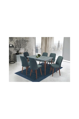 Familieconcept 6 Kişilik Yemek Masası Takımı Açılır Masa + 6 Sandalye Babyface Kumaş Krem Beyaz