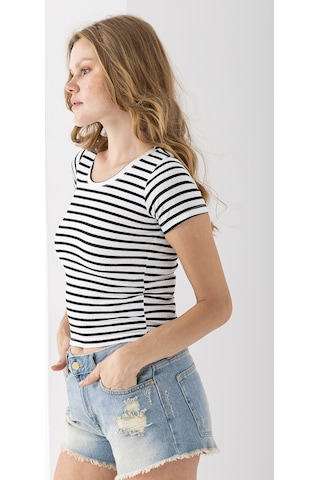 Giysa Kadın Bisiklet Yaka Çizgili Basic Body Siyah - 25509 Siyah