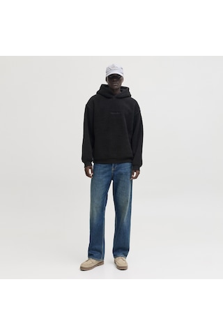 Jack & Jones Erkek Nakii Detayli Loose Fit Hoodie - Norrebro - 12293535 Siyah