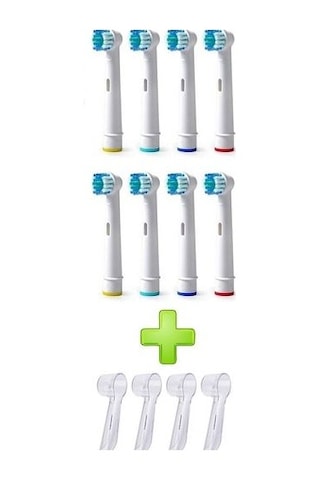 Oral-B ile Uyumlu Şarjlı ve Pilli Diş Fırçası Yedek Başlığı 8 Adet + Koruma Kapağı 4 Adet