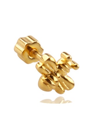 Liu S 24 Arı Gümüş Piercing 925 Ayar, Altın Kaplama, Zirkon Taşlı Ms3839 Altın