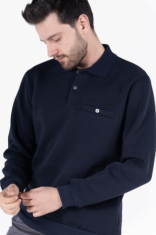 3 İplik Polo Yaka Fleto Cepli Sweatshirt Lacivert