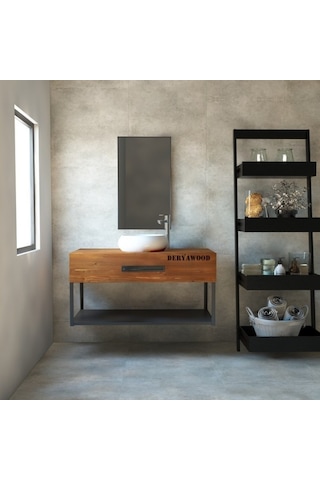 Deryawood  Wind Ahşap Banyo Rafı 40*80*76 Yeşil Eskitme Çok Renkli