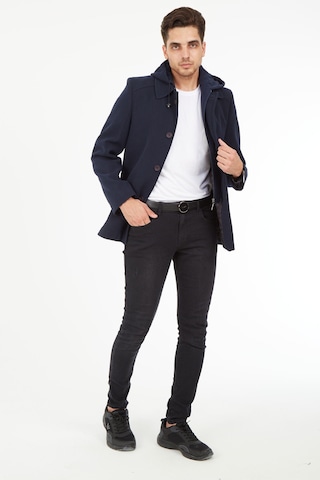 Sposo 1704 Çıkma Kapşonlu Yün Kaşe Açık Lacivert Erkek Kaban Açık Lacivert