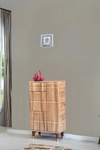 Roma Atlantik Çam Ayakkabılık Gold Detaylı 1 Kapaklı 1 Çekmeceli 2 Düşen Kapak 60x34x150 Cm