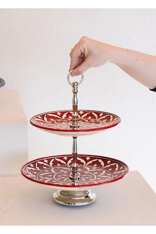 The Mia Corallo 2 Katlı Kek Pasta Servisi Kırmızı 27x22x31 Kırmızı