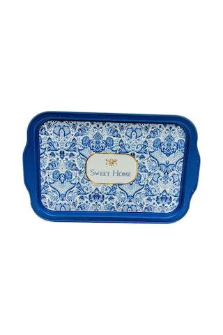 Evle-azulejos Desenli Metal Tepsi - Çay Kahve Tepsisi - Sunum Tepsisi 21 Cm X 31 Cm Azulejos Sweet Sku: Smg8690010550309 Açık Mavi