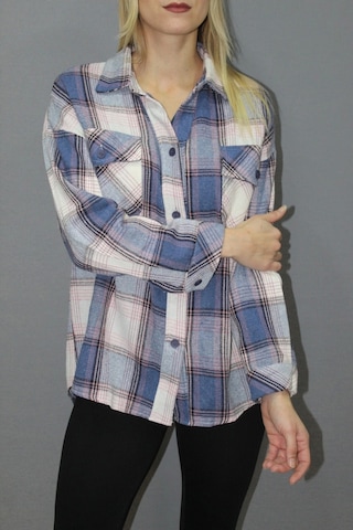 Saklımoda Oversize Ekose Gömlek Mavi - 4686.140 Çok Renkli