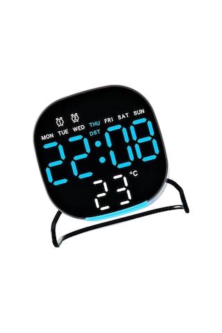 Valkyrie Dijital Led Siyah Masa Saati Alarm Beyaz Derece 3 Kademe Işık, Usb Destekli Modern Gece Lambalı Saat