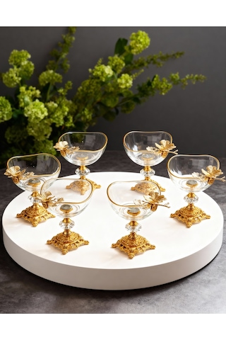 Çnr Home Collection 6 Adet Kelebekli Döküm Ayakli Kase Altın