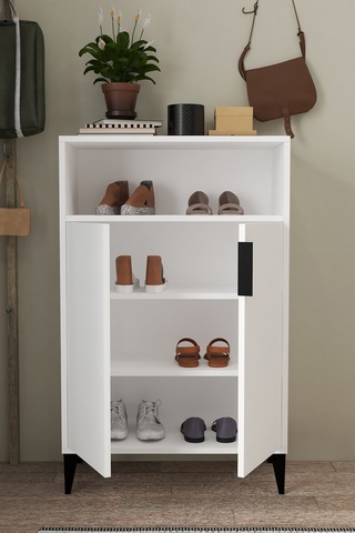 1201 Ada Ayakkabılık 4 Raflı 2 Kapaklı Çok Amaçlı Dolap Beyaz Beyaz