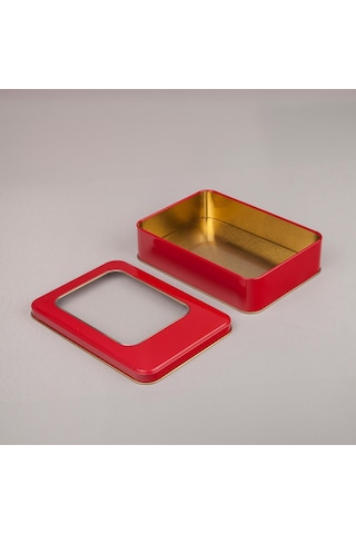 Pencereli Kırmızı Metal Kutu 19x13,5x4,5 Cm