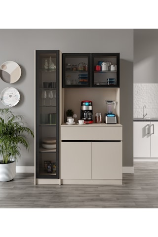 Lora Kum Beji Midi Sol Vitrinli Komple Mdf Led Aydınlatmalı Kahve Köşesi