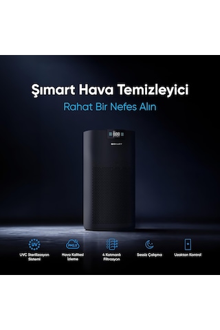 Akıllı Hava Temizleyici Pro H13 Hepa Filtreli 450 M3 Uv Negatif İyonlu Wi-fi Kontrollü 54 M2 Çok Renkli