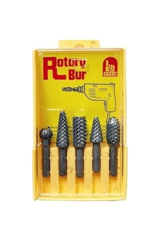 Rotary Bur Matkap Uçlu Ağaç Törpüsü 5'li Takim Oyma Seti