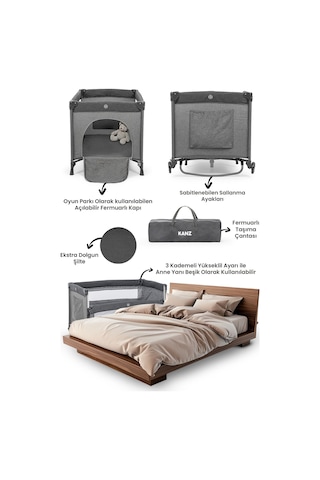 Kanz Dreamer Plus Anne Yanı Park Yatak Ve Oyun Parkı Gri 70x120