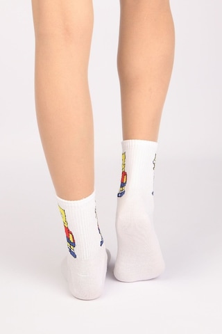 Socks Stores Erkek Çorap Soket Uzun Corap Renkli Desenli Çoraplar Beyaz